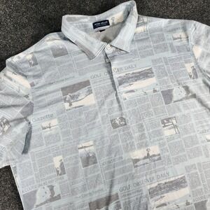 Peter Millar Crown Crafted AOP Golf Pattern Polo Shirt Mens Size 2XL News Clipps